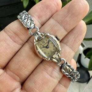 Vintage 40’s Bulova Cocktail Watch Manual Wind Ladies Women’s Steel RUNS WORKING